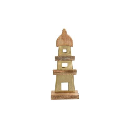 АЛУМИНИЕВ ДЕКОРАТИВЕН ФАР 2386 С ДЪРВЕНА ОСНОВА ЗЛАТЕН ЦВЯТ 12x5x32cm