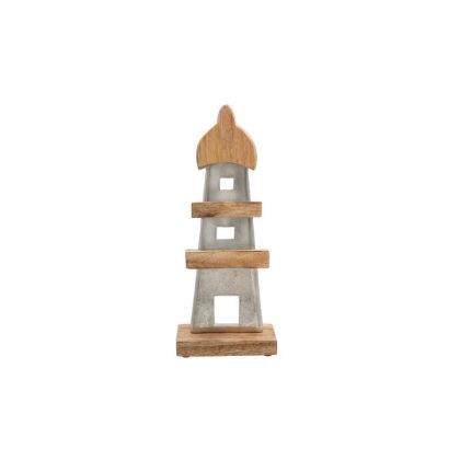 АЛУМИНИЕВ ДЕКОРАТИВЕН ФАР 2386 С ДЪРВЕНА ОСНОВА СРЕБРИСТ ЦВЯТ 12x5x32cm