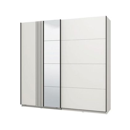 Гардероб с огледало Ascalon в цвят бяло-черно-бял мат с размери 220x61x217см
