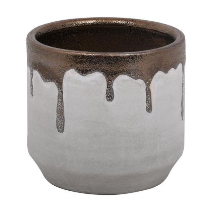 Керамична декоративна ваза в цвят бяло-бронз размер 14x13εκ