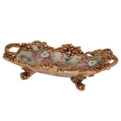 ДЕКО ФЛОРАЛЕН ПОДНОС СЪС ЗЛАТНИ ДРЪЖКИ 41X25X10CM
