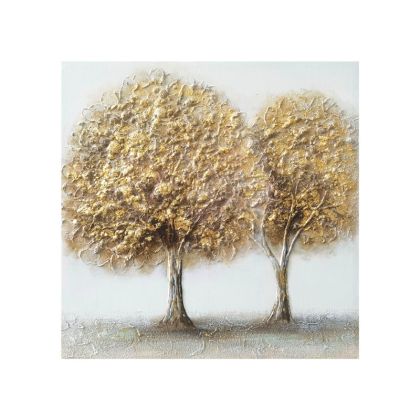 КАРТИНА НА ПЛАТНО 2 ЗЛАТНИ ДЪРВЕТА - 3D ЕЛЕМЕНТИ - 60x60cm 10/KIB