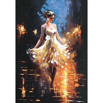 КАРТИНА НА ПЛАТНО БАЛЕРИНА В СВЕТЛИНИТЕ НА НОЩТА - 70x100cm 6/KIB