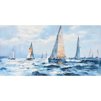 КАРТИНА НА ПЛАТНО ВЕТРОХОДКИ НА МОРЕ - 3D ЕЛЕМЕНТИ - 120x60cm 6/KIB