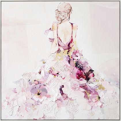 КАРТИНА НА ПЛАТНО С РАМКА ЖЕНА В РОКЛЯ НА ЦВЕТЯ - ​​100x100cm 1/8KIB