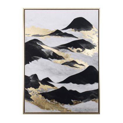 КАРТИНА НА ПЛАТНО С РАМКА ПЛАНИНИ С ОБЛАЦИ ЧЕРНО-ЗЛАТНО - 50x70cm 6/KIB