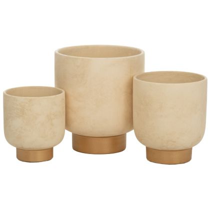 КОМПЛЕКТ 3 БЕЖОВИ КРЪГЛИ КЕРАМИЧНИ САКСИИ 22X22X24CM 17Χ17Χ20CM 14Χ14Χ16CM