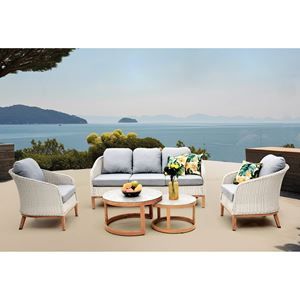 ГРАДИНСКИ КОМПЛЕКТ IBIZA: 3-МЕСТЕН +2 ФОТЬОЙЛА + 2 СТРАНИЧНИ МАСИ ALU NATURAL-WICKER WHITE-PILLOW GREY