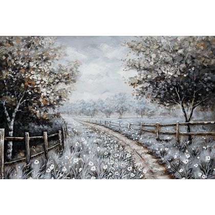 КАНАВА КАРТИНА ПЪТЕКА ОГРАДА ДЪРВЕТА СИВО/СИНЬО 120x80x3.8cm 1/6KIB