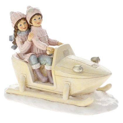 КОЛЕДНА ФИГУРА ПОЛИРЕЗИН ДЕЦА НА МОТОРНА ШАЙНА 18X10X14CM