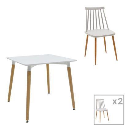 Комплект с трапезна маса Aurora-Natali от 3 pp-mdf бяло-сиво-натурален цвят 80x80x76см