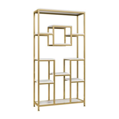 Метален рафт за книги Aduti в златисто-бял нюанс 90x34x182см