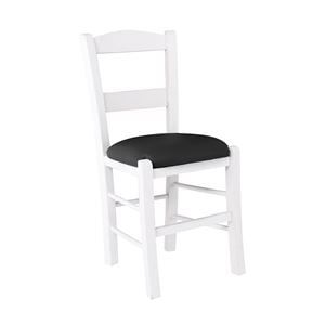Стол SYROS, оцветен с бял лак, седалка Pu Black