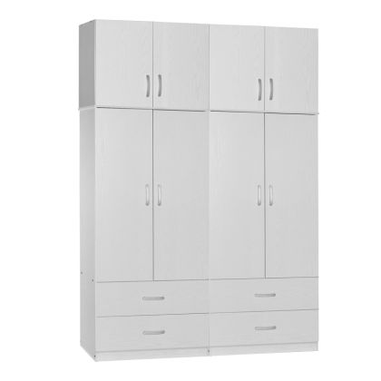 Четирикрилен гардероб с мецанин Zelia A с 4 чекмеджета бял цвят 158x42x240см