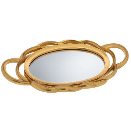 DECO БРОНЗ ПОЛИРЕЗИН КРЪГЪЛ ПОДНОС С ОГЛЕДАЛО 48,5Χ28Χ5CM