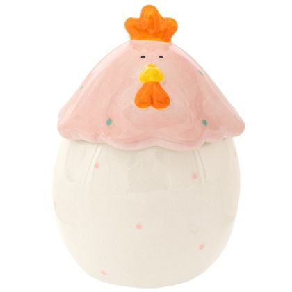 РОЗОВ КЕРАМИЧЕН БУРКАН ЗА БОНБОНИ КОКОШКА 9Х9Х13СМ