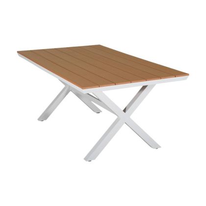 АЛУМИНИЕВА ГРАДИНСКА МАСА FL6510 С ПЛОТ ПОЛИДЪРВЕСИНА БЯЛ ЦВЯТ 180X100X75CM