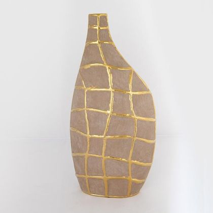 ВАЗА, КЕРАМИКА, КАФЯВО И ЗЛАТНО, 21,5x11,5x45 см