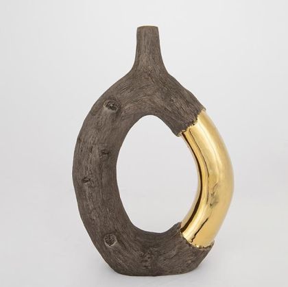 ВАЗА, КЕРАМИКА, КАФЯВО И ЗЛАТНО, 26,5x9,5x39,5 см