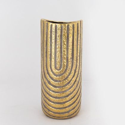 ВАЗА, КЕРАМИКА, СИВО И ЗЛАТНО, 13,5x13,5x28 см