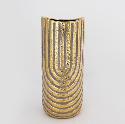ВАЗА, КЕРАМИКА, СИВО И ЗЛАТНО, 14,5x14,5x36 см
