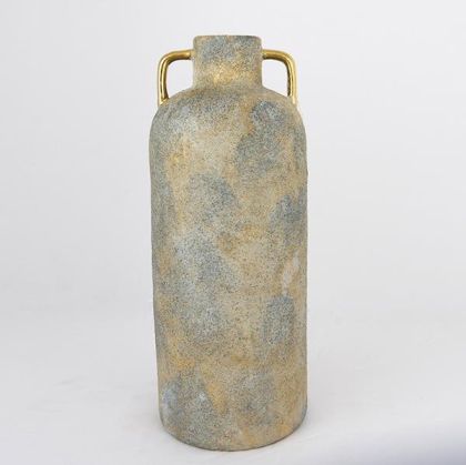 ВАЗА, КЕРАМИКА, СИВО И ЗЛАТНО, 16x16x40,5 см