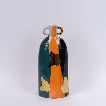 ВАЗА, КЕРАМИКА, ТЕРАКОТА- ТЪМНО ЗЕЛЕНО-ЗЛАТНО, 15.5x9.5x36.5cm