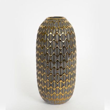 ВАЗА, КЕРАМИКА, ЧЕРНО И ЗЛАТНО, 13,8x13,8x28,5 cm