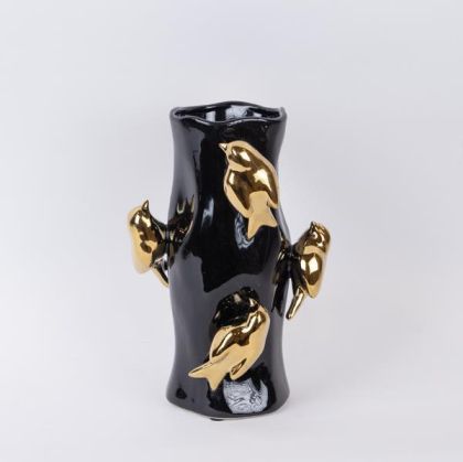ВАЗА, КЕРАМИКА, ЧЕРНО И ЗЛАТНО, 20x20x31 см