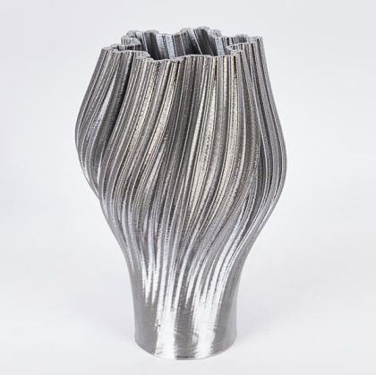 ВАЗА, ПОРЦЕЛАН, 3D, СРЕБРИСТА, 19.5x19.5x30cm