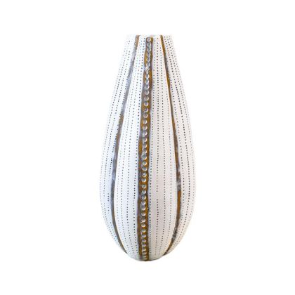 ДЕКОРАТИВНА ВАЗА FL1372 ПОЛИСМОЛА БЯЛО-ЗЛАТО 20X45CM