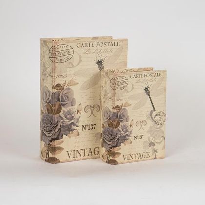ДЕКОРАТИВНА КНИГА КУТИЯ, ДЪРВЕНА, БЯЛА, ДИЗАЙН НА ЦВЕТЯ, КОМПЛЕКТ 2БР, 19x8x27cm