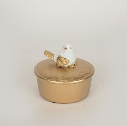 ДЕКОРАТИВНА КУТИЯ, ДЪРВЕНА, БЯЛО- ЗЛАТО, 10x10x9 см