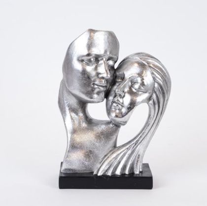 ДЕКОРАТИВНА СКУЛПТУРА ДВЕ ЛИЦА, ПОЛИРЕЗИН, СРЕБРИСТ И ЧЕРЕН, 17x7,5x23cm