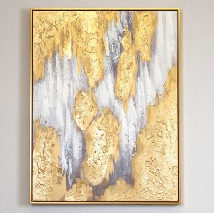КАРТИНА НА ПЛАТНО, РЕКА, БЯЛО-ЗЛАТО, 60x80x3,5см