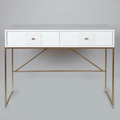 КОНЗОЛА, ДЪРВЕНА, БЯЛА, 2 ЧЕКМЕДЖЕТА С ДИЗАЙН, 100x39x77см