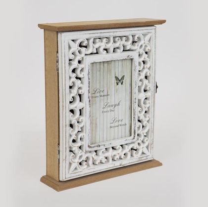 КУТИЯ ЗА КЛЮЧОВЕ С ДЪРВОРЕЗБА БЯЛО-НАТУРАЛНО, 22x6x26.5cm