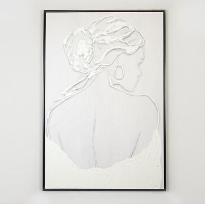 ПЛАТНО В РАМКА, ЖЕНСКА ФИГУРА, БЯЛО-СВЕТЛО СИВО, 82,6x122,6см