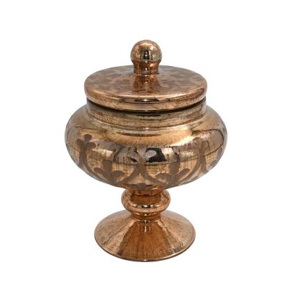 СТЪКЛЕНА ДЕКОРАТИВНА БОНБОНИЕРА FL28022 МЕДЕН ЦВЯТ 17X16CM