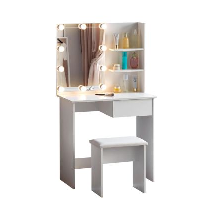ТОАЛЕТКА С LED СВЕТЛИНИ И РАФТОВЕ LAURYN HM2501.03 МЕЛАМИН В БЯЛО 75x40x134.5Hcm.
