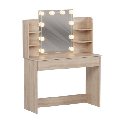 ТОАЛЕТКА С LED СВЕТЛИНИЕ-РАФТОВЕ-ЧЕКМЕДЖЕТА LAURYN HM2502.01 SONAMA ЦВЯТ 101.8x40x139.5Hcm.