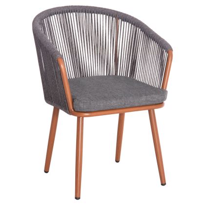 ТРАПЕЗЕН СТОЛ HARRIET HM5548.11 АЛУМИНИЕВА КАФЯВА КОНСТРУКЦИЯ-СИВО P.E.ROPE 60x62x80,5Hcm.