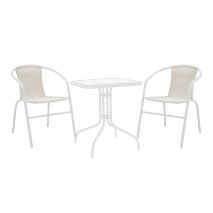 Трапезна маса Watson-Obbi бял метал-стъкло 70х70х70см