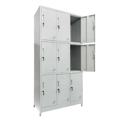 ШКАФ МЕТАЛНО С КРАКА MALMOE HM21105 9 ШКАФЧЕТА С КЛЮЧ БРАВИ В СВЕТЛО СИВО 90x40x195Hcm.
