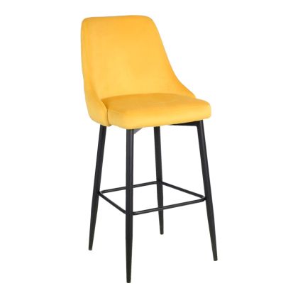 Бар стол Zedna Serenity жълто кадифе с черни метални крака 52x57x111см