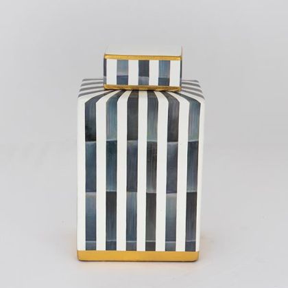 ВАЗА С ПЛАТ, КЕРАМИКА, СИНЯ И ЧЕРНА, 13x8.5x22cm