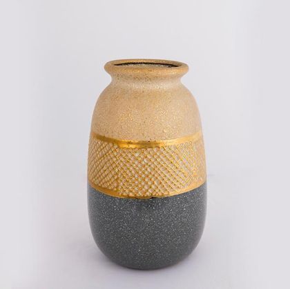 ВАЗА, КЕРАМИКА, ЗЛАТНО И СИВО, 15,5x15,5x25,5 см