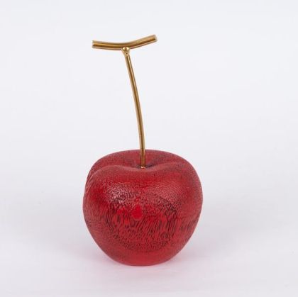 ДЕКОРАТИВНА ЧЕРЕША, ПОЛИЗЕРИН, ЧЕРВЕНО - ЗЛАТНО, 9.2x9.2x16.8cm