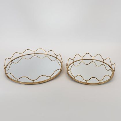 ПОДНОС, МЕТАЛЕН, С ОГЛЕДАЛО, ЗЛАТНО, ВЪРТЯЩА, КОМПЛЕКТ 2БР, L:39x5.5cm, S:30.5x5.5cm