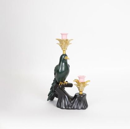 СВЕЩНИК ПТИЦА, ПОЛИЗЕРИН, ЧЕРЕН, ЗЕЛЕН, РОЗОВ, 1 ПОЗИЦИЯ, 24.5x14x38.5cm